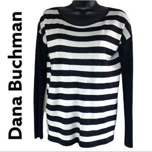 Dana Buchman black/white sparkly striped knitted sweater size XS
